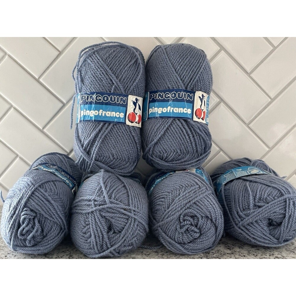 Vintage Pingouin Pingofrance Yarn Lot 6 Gray Blue Wool Acrylic 50g France NOS